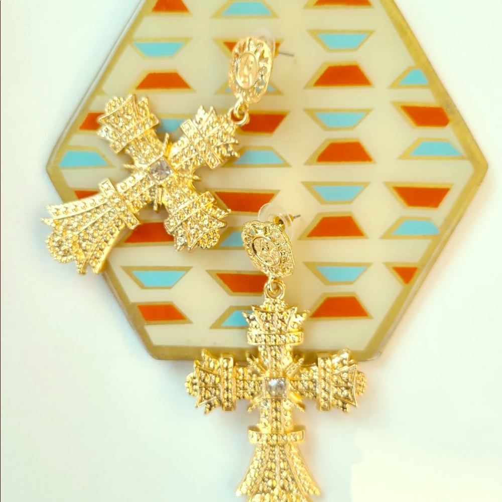 Gold statement Cross earrings